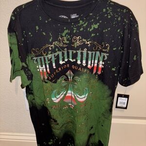 Affliction Men's Tee in Black and Green with Gold Accents